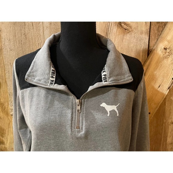 Victoria's Secret PINK 1/2 Zip Collared Sweatshirt Women's Medium Front Pocket - Picture 1 of 8